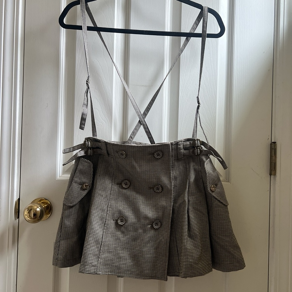 cocodeal plaid overall skirt with pockets